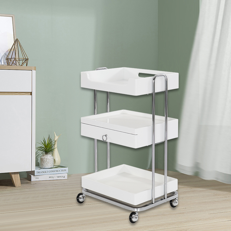 舒境簡約風(fēng)不銹鋼美容院理發(fā)店三層移動(dòng)推車